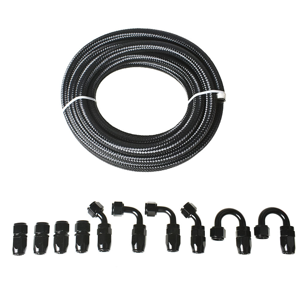 munirater 20Feet Braided Fuel Hose Line with Swivel Hose End Fitting Kit 8AN Black pipe black connector