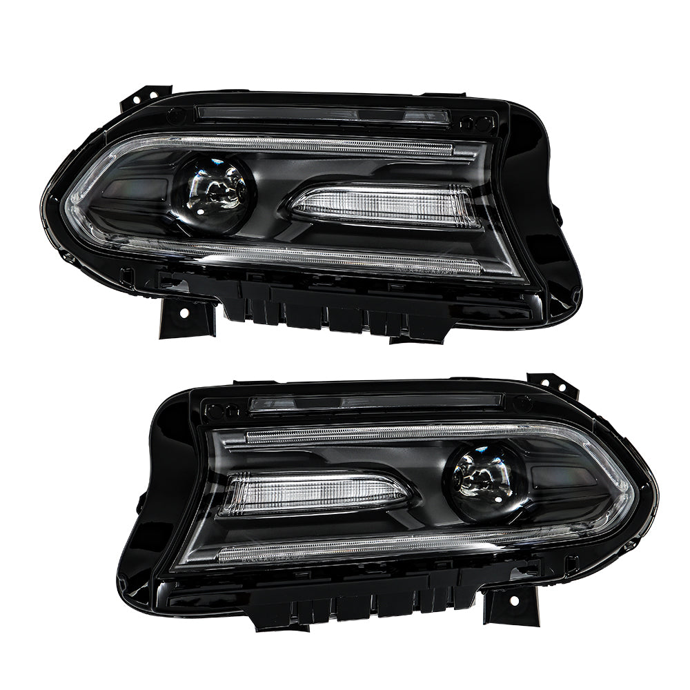 munirater Headlight For 15-20 Dodge Charger Halogen w/ LED DRL Black Housing RH+LH