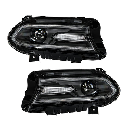 munirater Headlight For 15-20 Dodge Charger Halogen w/ LED DRL Black Housing RH+LH