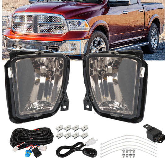 munirater 2-Pack Smoked Lens Bumper Fog Light Lamps Assembly with Wiring Kit Replacement for 2013-2018 Dodge RAM 1500 Pickup