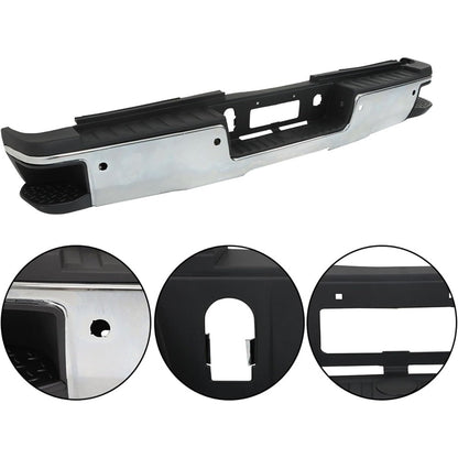 Chrome Rear Bumper for Chevrolet Silverado & GMC Sierra 2500 / 3500 2015-2019, SRW, with Sensor Holes