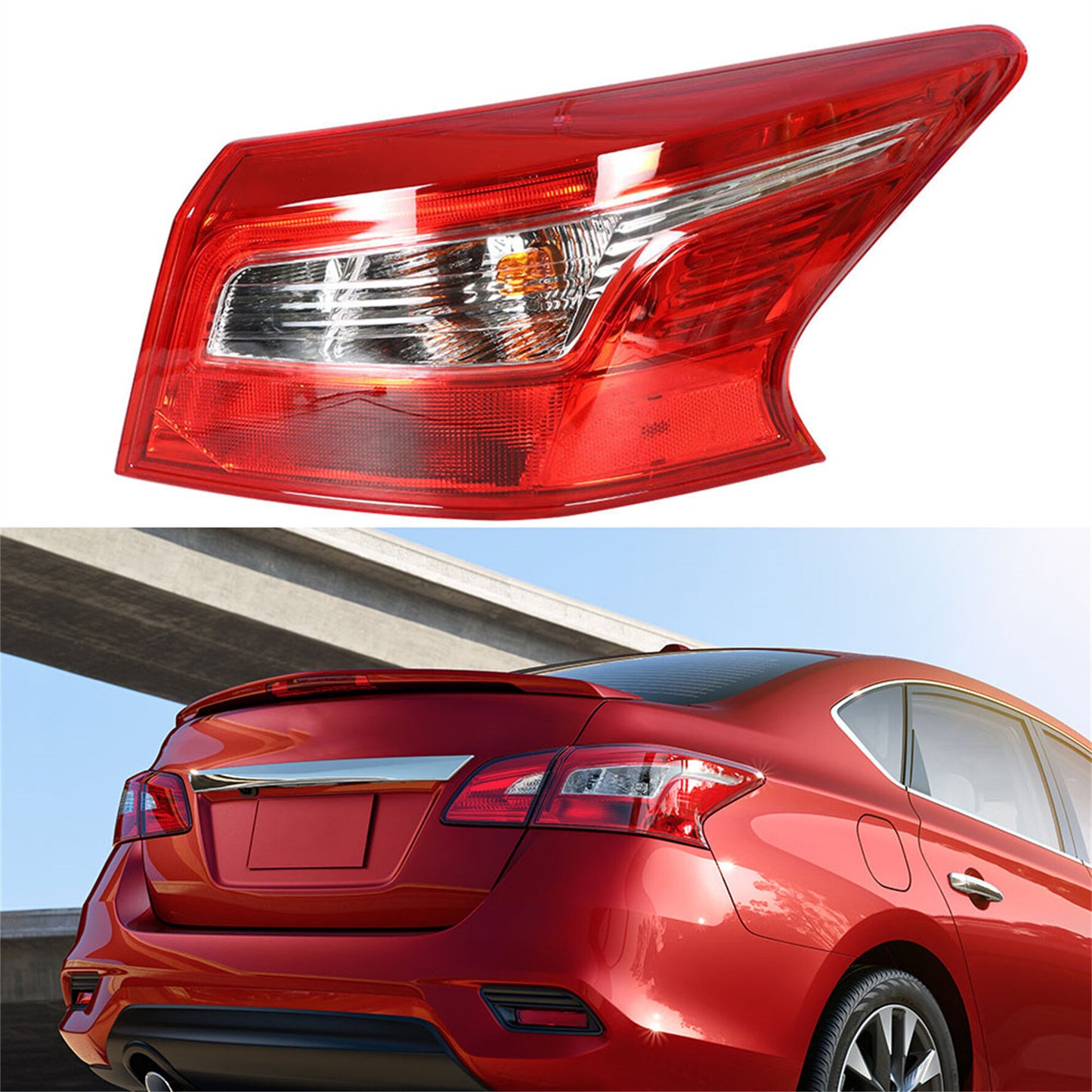 munirater Outer Tail Light Lamp Red/Clear For 2016 2017 2018 Nissan Sentra Passenger Side