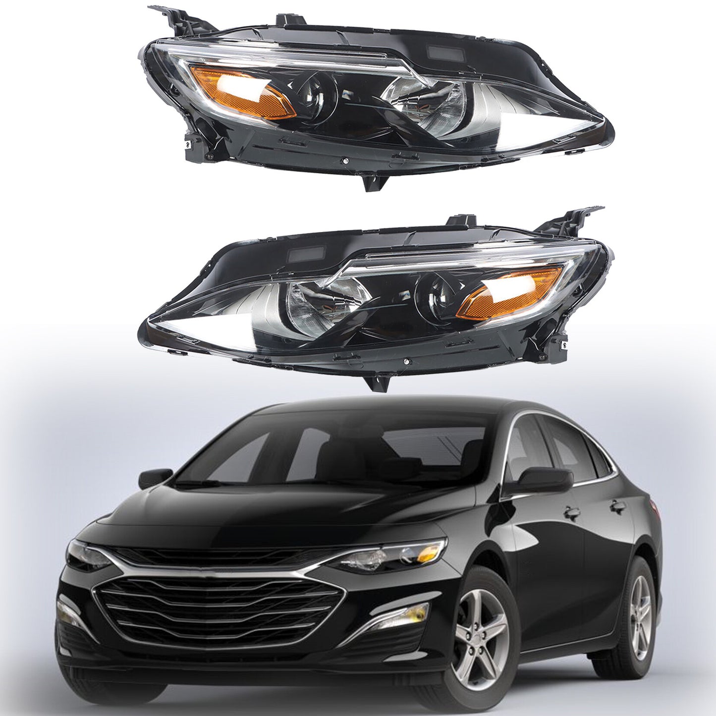 munirater Left Right Side Halogen Headlight Assembly Replacement for 2019 2020 2021 Malibu Driver Passenger Side Headlamps