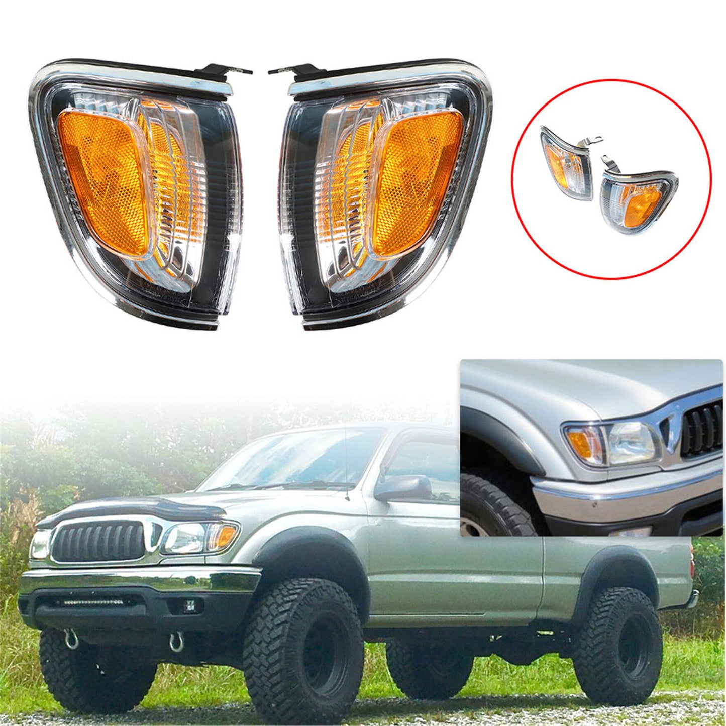 munirater Pair of Park Signal Corner Marker Lights w/Black Trim or Chrome Trim Replacement for 2001-2004 Tacoma Pickup Truck 8162004090C0 8161004090C0