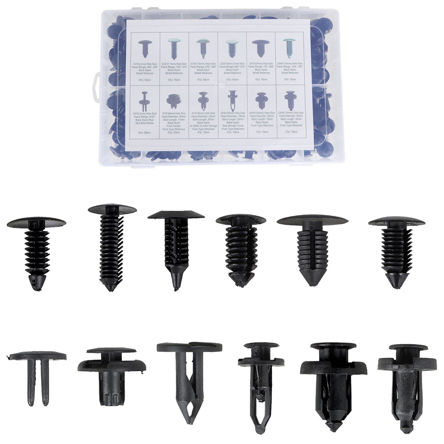 munirater 192Pcs Interiors Plastic Rivet Fastener Clips Bumper Fender Black Screw