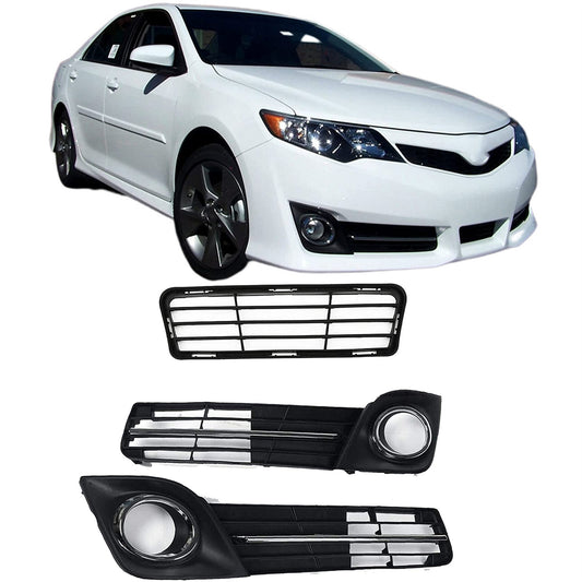 munirater Front Bumper Fog Light Cover Grilles Replacement for 2012-2014 Toyota Camry SE Fog Lamp Cover Bezel Set (3-Pack)