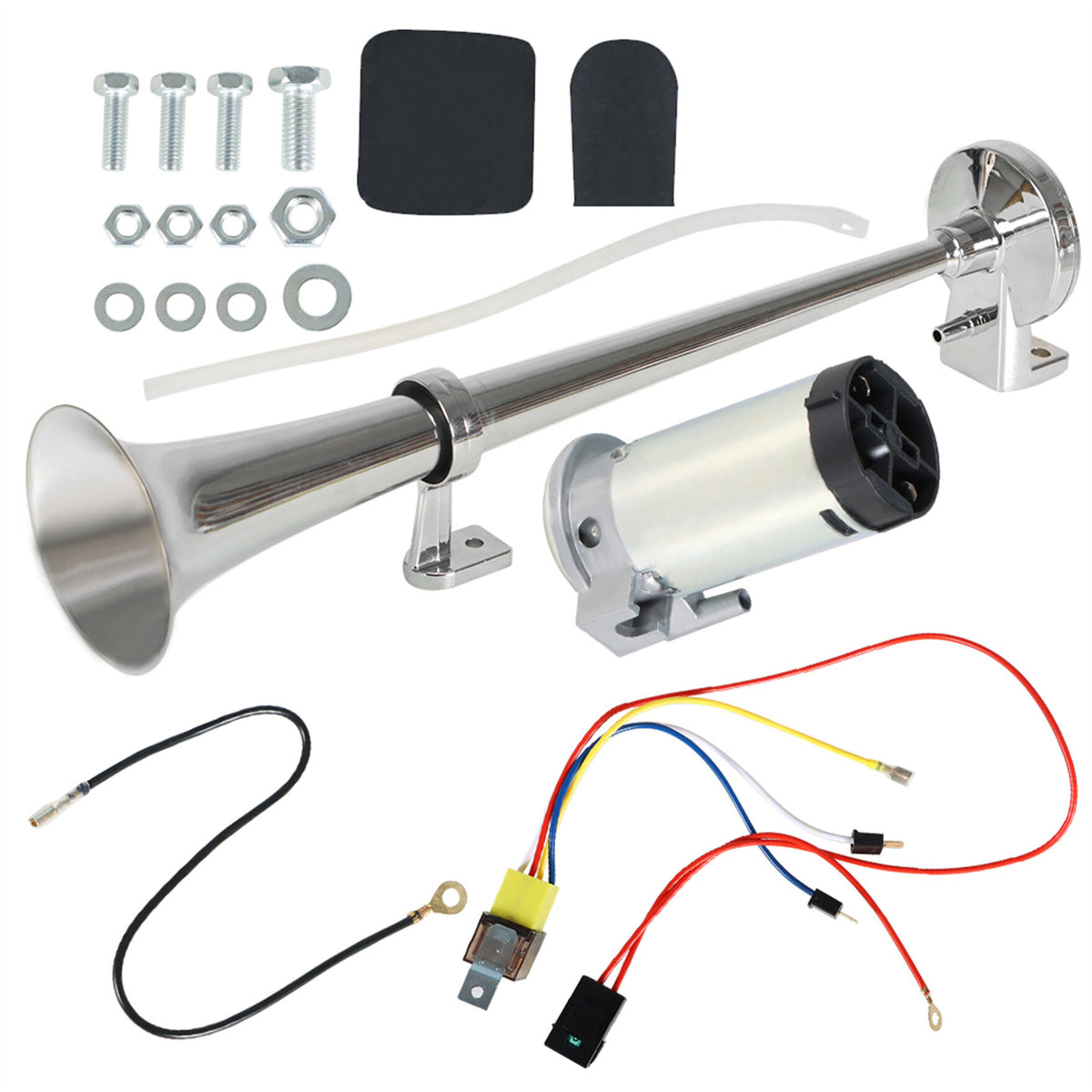 munirater Single Trumpet Air Horn Compressor 150DB 12V Electric Super Loud Raging Replacement for Van Train Car Truck Boat