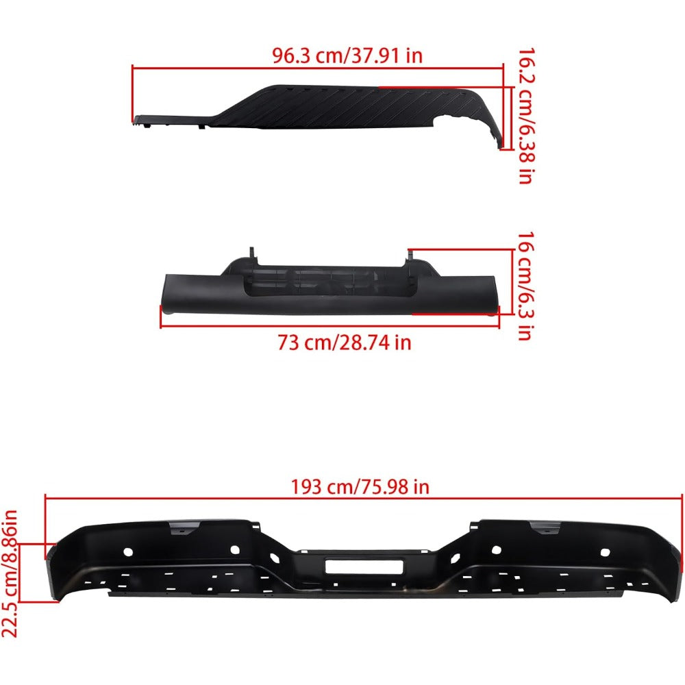 Black Rear Bumper Face Bar and 3 Step Pads for Nissan Titan XE 2007-2010 / S 2011-2015, 850309FM0G