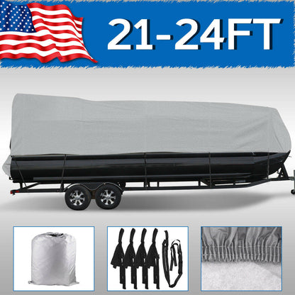 munirater Gray 21-24FT Trailerable Pontoon Boat Cover Heavy Duty Beam Fit Width to 102in