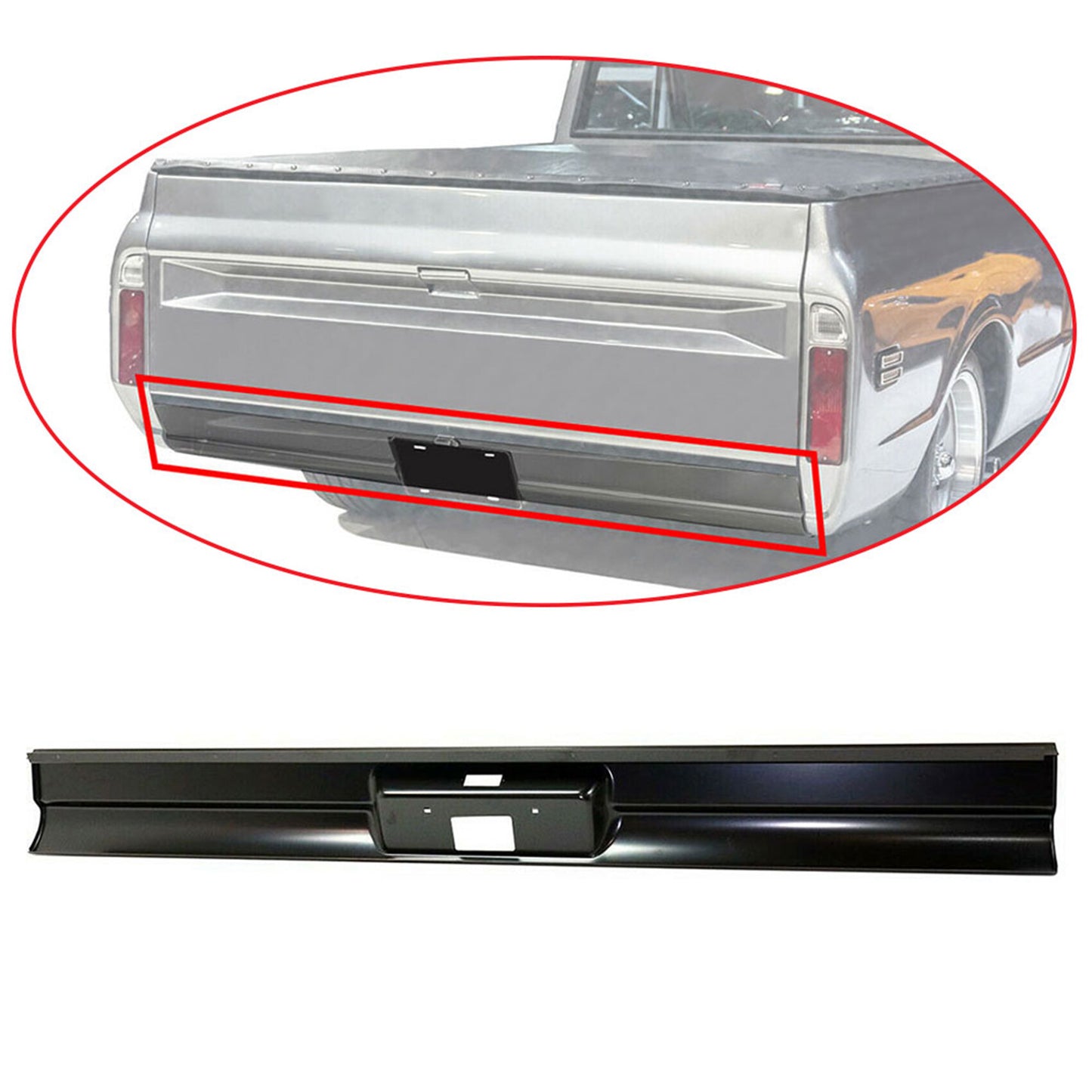 munirater Black Car Rear Bumper Steel Roll Pan with License Plate Light Kit Replacement for 1967-1972 C10 Pickup Fleetside