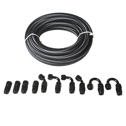 munirater 20Feet Braided Fuel Hose Line with Swivel Hose End Fitting Kit 8AN Black pipe black connector