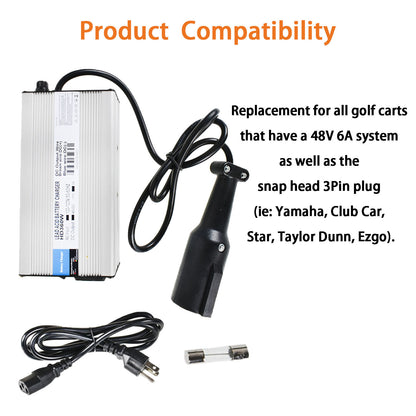 munirater 48V 6A 3 - Pin Plug Battery Charger Replacement for EZGO Golf Cart Club Car Scooters