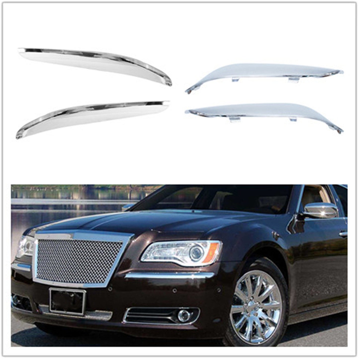 munirater Front Bumper Molding Chrome Trim Set L & R Replacement for 2011 2012 2013 2014 300