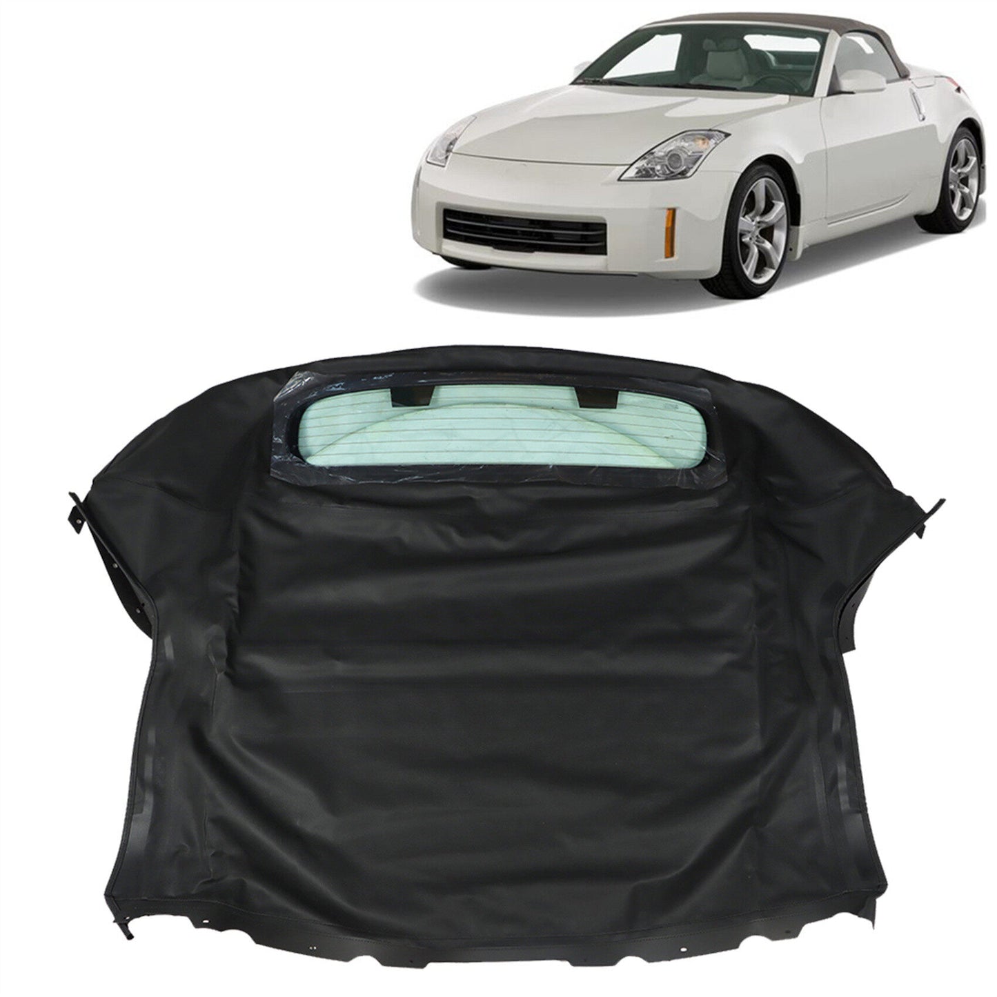 munirater Black Convertible Soft Top with Transparent Rubber Window Twill Replacement for 2003-2009 350Z