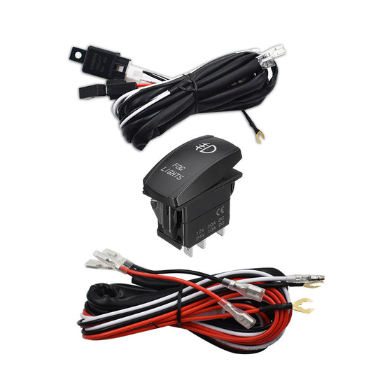 munirater 12V LED Universal Fog Light Laser Rocker On/Off Switch Wiring Harness 40A Relay Fuse Red