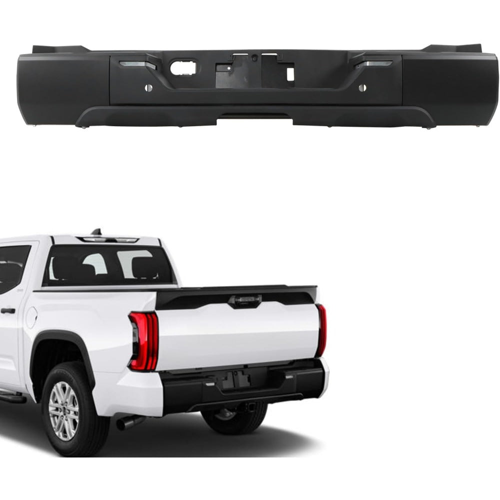Black Rear Step Bumper for Toyota Tundra 2022-2024, with Sensor Holes, without Tow Hitch, TO1103140