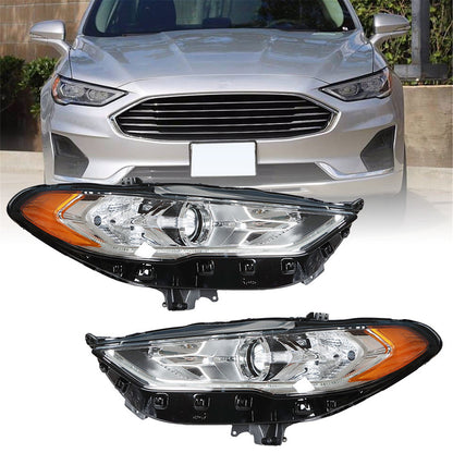 munirater Driver and Passenger Side Halogen Projector Headlight Headlamp Assembly w/LED DRL Amber Corner Replacement for 2017-2019 Fusion (Pack of 2)