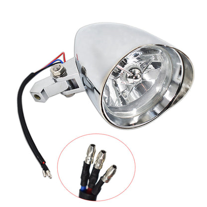 munirater 12V Headlights Motorcycle Aluminum Visor Bullet Chrome Head Light Lamp Replacement for Bobber Chopper Dyna