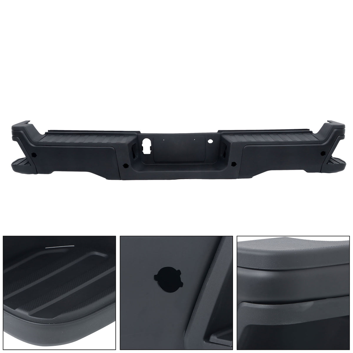 Black Steel Rear Bumper Assembly for Ford F-250 / F-350 Super Duty 2023-2024, with Sensor Holes
