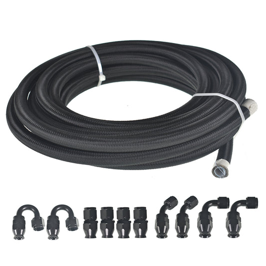 munirater 8AN 20FT PTFE Fuel Line Hose Kit Black with 10PCS Swivel Fuel Hose Fitting Adapter Kit