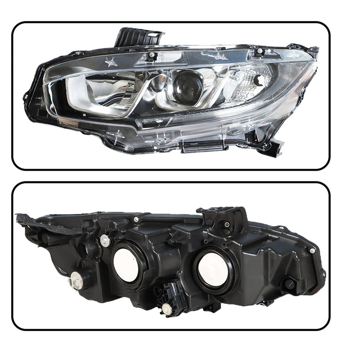 munirater Halogen Headlight For 16-20 Honda Civic 1.5/2.0L Chrome Housing Clear Lens RH&LH