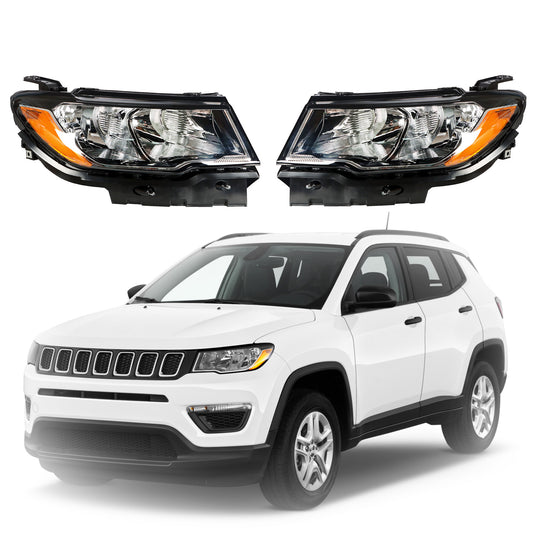 munirater Headlights For 2017-2020 Jeep Compass Clear Lens Halogen Right&Left Side