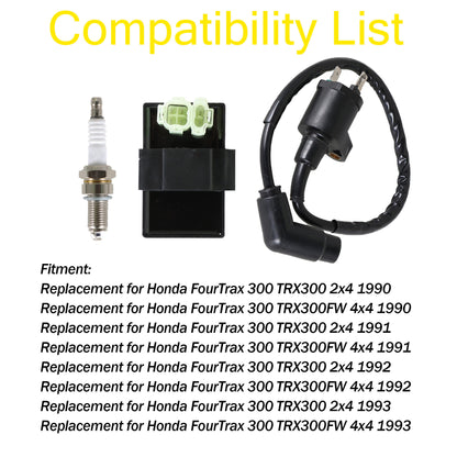 munirater Ignition Coil Spark Plug CDI Box Replacement for FourTrax 300 TRX300 2x4 4x4 1990-1993 30410-HC4-770 30510-HC4-000