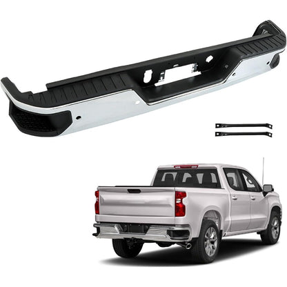 Chrome Rear Bumper Assembly for Chevrolet Silverado 1500 & GMC Sierra 1500 2019-2023, with Sensor Holes