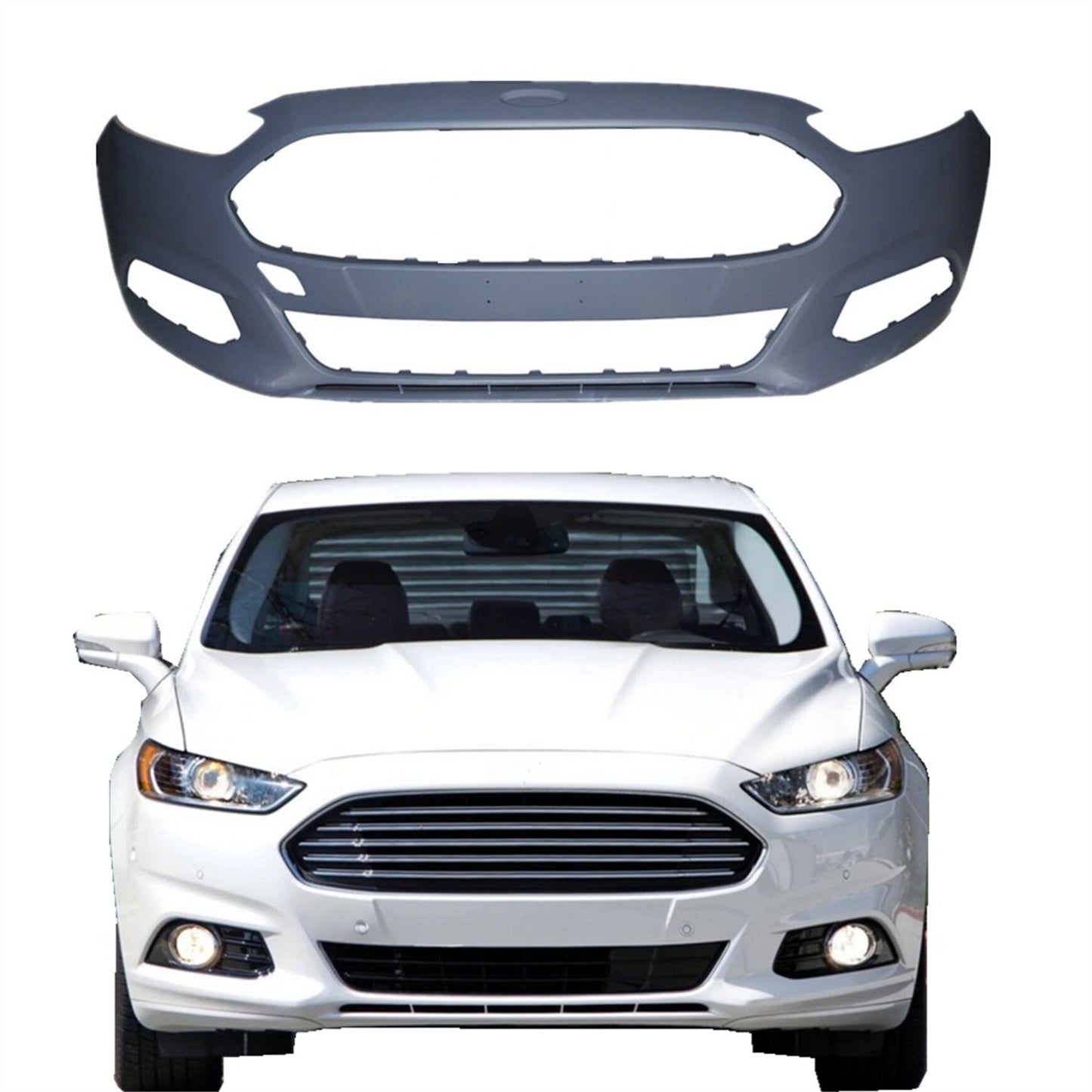 munirater Primered Front Bumper Cover Fascia Replacement for 2013-2016 Fusion with not Park Assist Sensor Holes