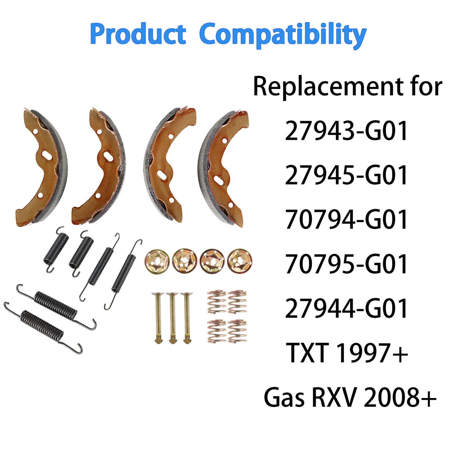 munirater Golf Cart Brake Shoes and Spring Kit Replacement for Golf Carts 27943-G01 27945-G01 70794-G01 70795-G01 27944-G01