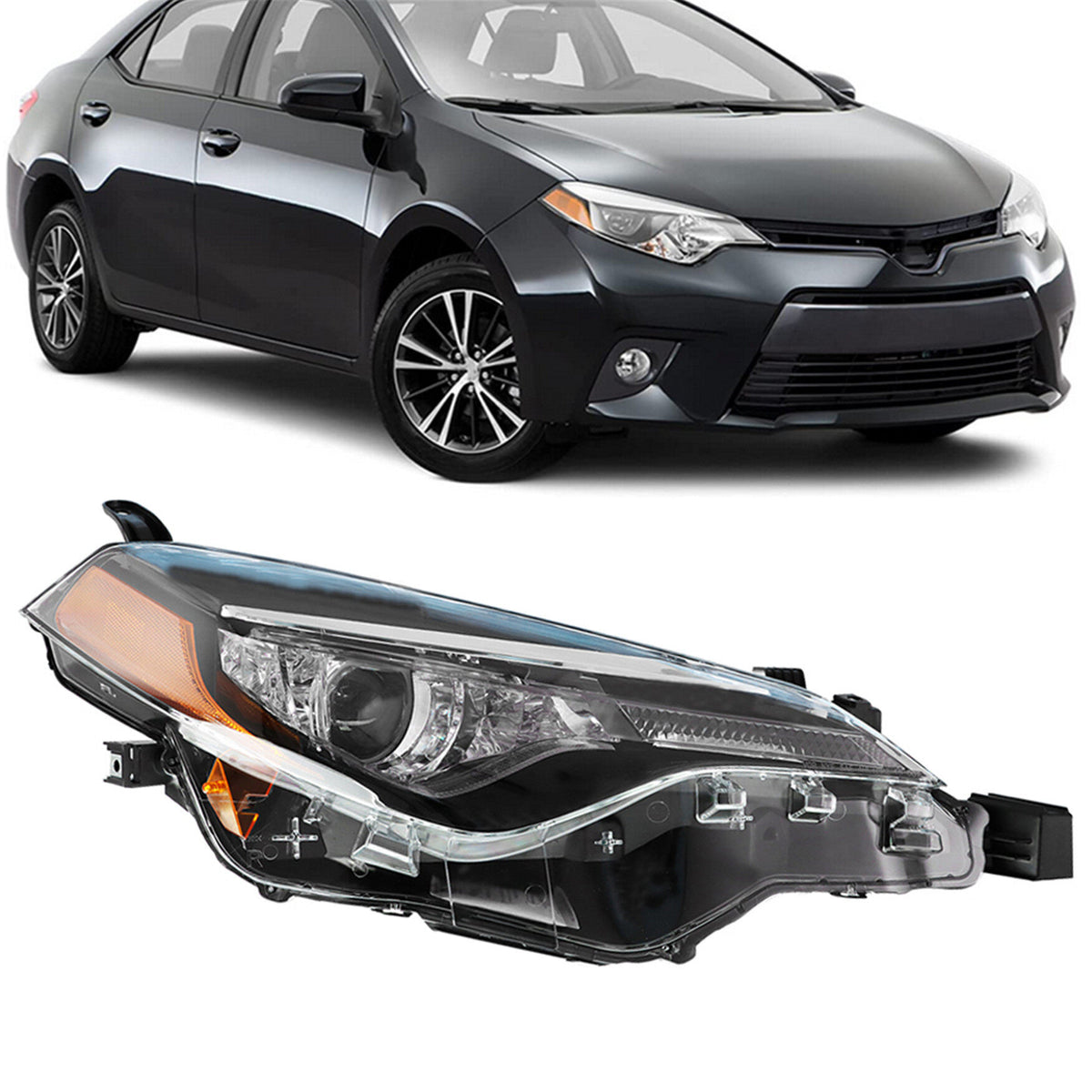 munirater Front Right LED Projector Headlight Headlamp Assembly with Amber Corner Passenger Side Replacement for 2017-2019 Corolla L/LE/LE ECO 81110-02M70