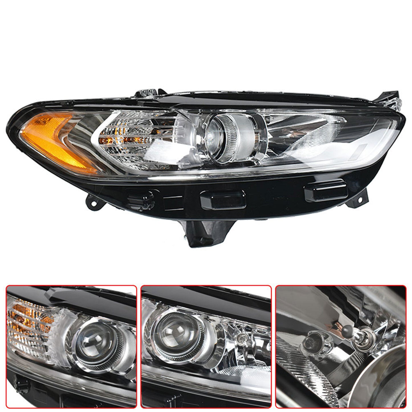 munirater Headlight For 2013-16 Ford Fusion Halogen Chrome Housing Passenger Side