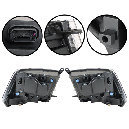 munirater Headlight w/LED DRL For 2009-2018 Dodge Ram 1500-3500 Black Housing Left+Right