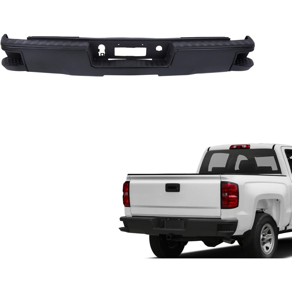 Black Steel Rear Step Bumper for Chevrolet Silverado 1500 & GMC Sierra 1500 2014-2018, GM1103177
