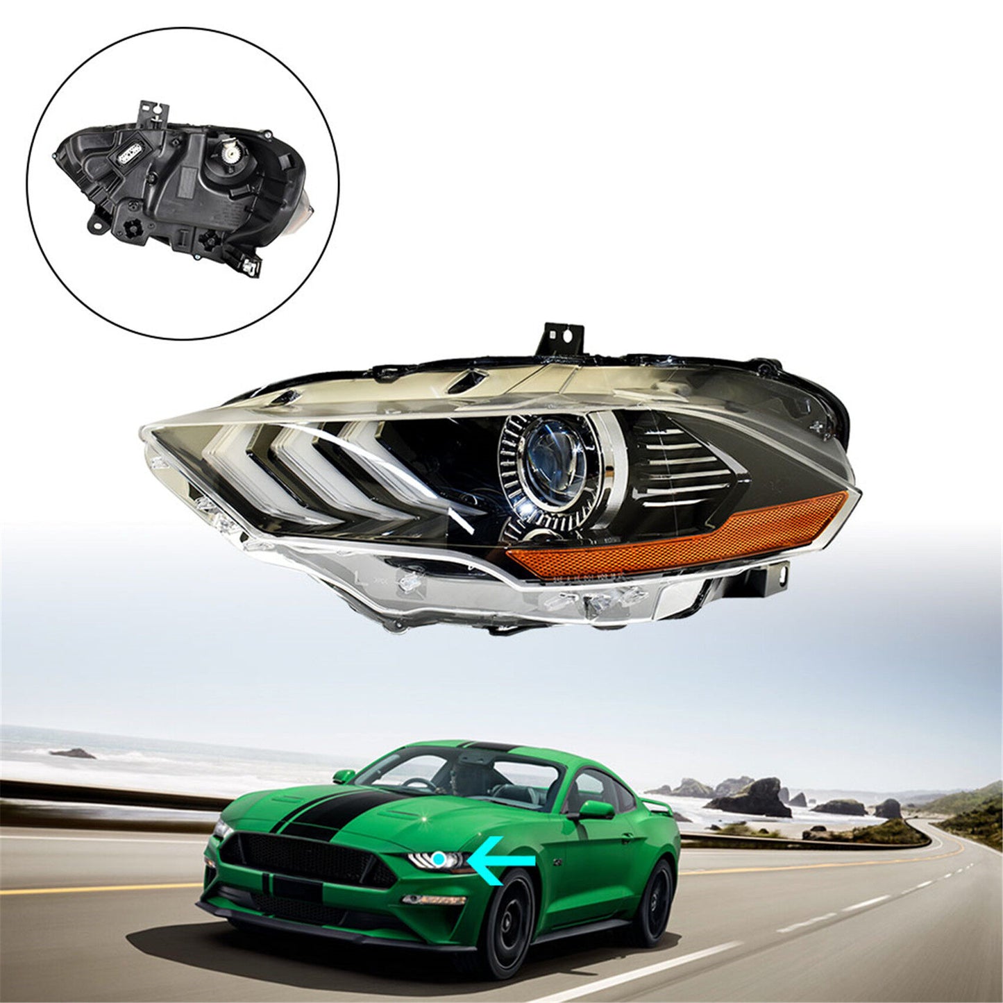 munirater Driver Side Headlight Assembly with LED DRL Replacement for 2018-2020 Mustang Projector Headlights FO2502369