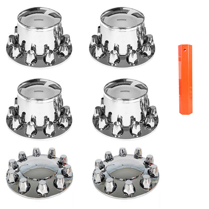 munirater 6PCS Semi Truck Hub Cover Wheel Axle Cover Center Caps Front and Rear Screw-on w/33mm Lug Nut Covers Chrome