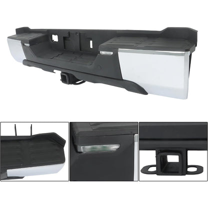 Chrome Rear Step Bumper for Toyota Tundra 2022-2024, without Sensor Holes, for Tow-Hitch Models, TO1103147