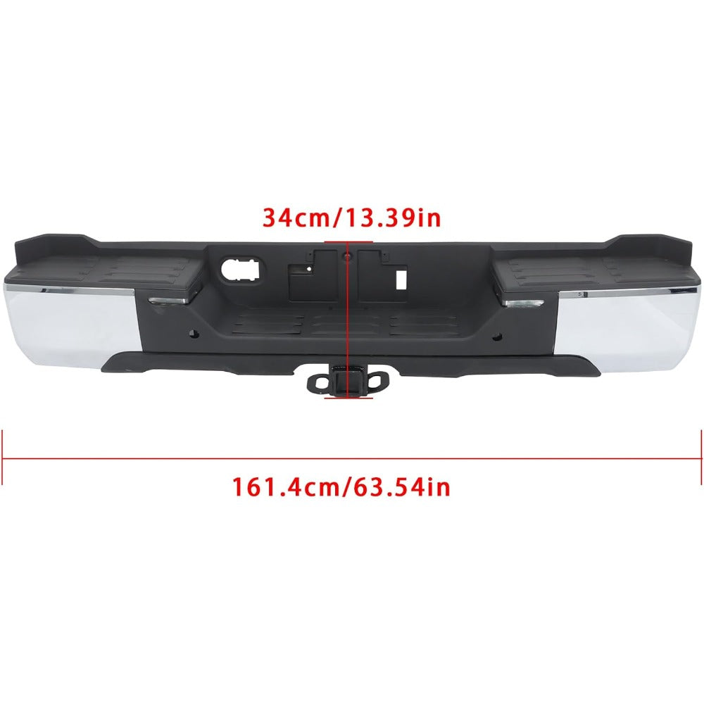 Chrome Rear Step Bumper for Toyota Tundra 2022-2024, with Sensor Holes, for Tow-Hitch Models, TO1103148