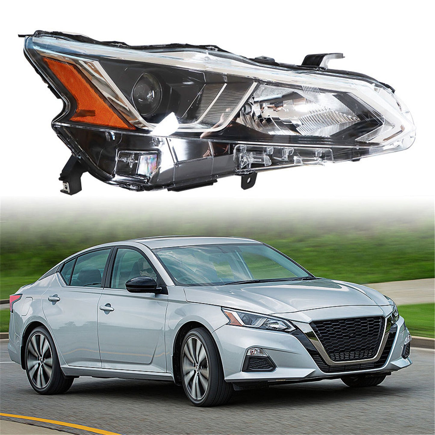 munirater Passenger Side Chrome Projector Headlight Assembly Replacement for 2019 2020 Nissan Altima, Replaces Halogen Headlight w/o LED 26010-6CA0A