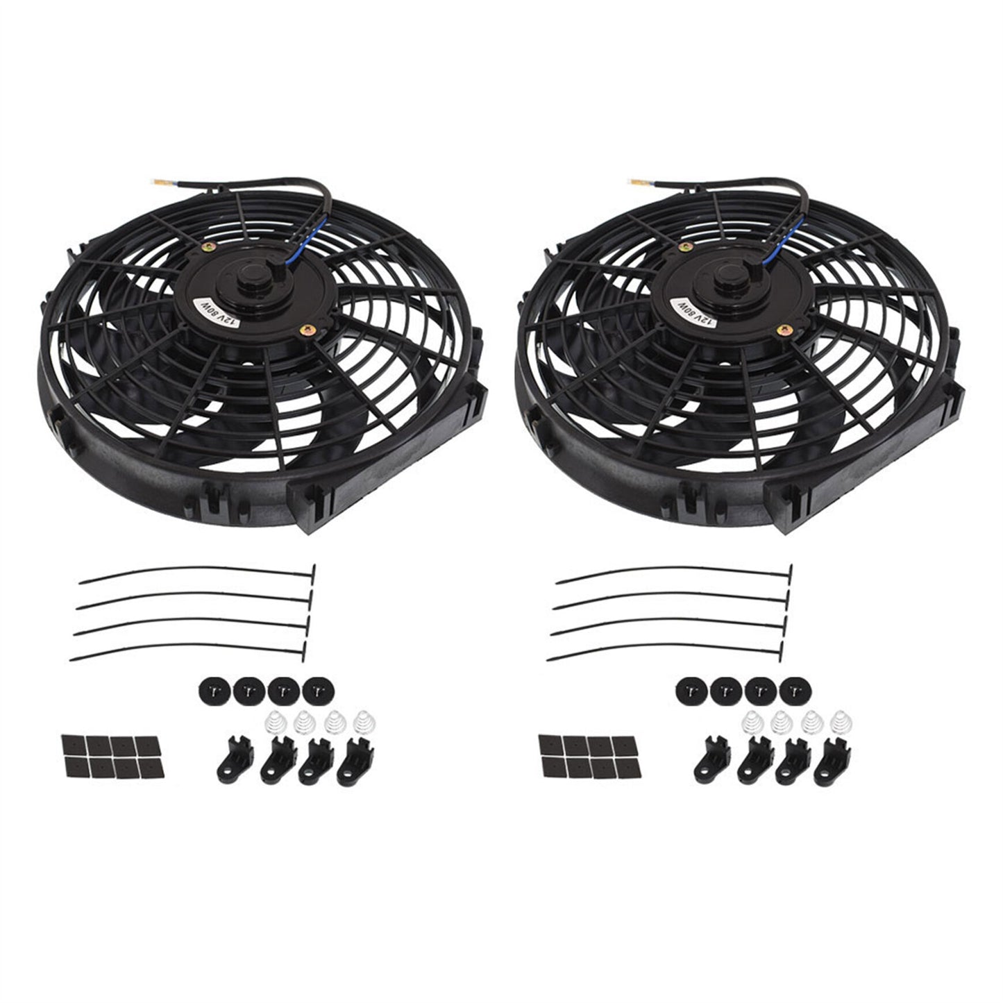 munirater 2-Pack 12in Electric Radiator Cooling Fan Assembly Kit Black 1730 Cfm Universal Cooling Fan 12v 6.6 Amp Replacement for 12-15 CR-Z Civic Infiniti G37 xB WRX Sti