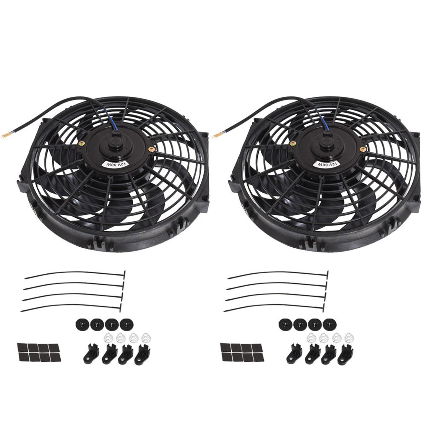 munirater 2-Pack 12in Electric Radiator Cooling Fan Assembly Kit Black 1730 Cfm Universal Cooling Fan 12v 6.6 Amp Replacement for 12-15 CR-Z Civic Infiniti G37 xB WRX Sti