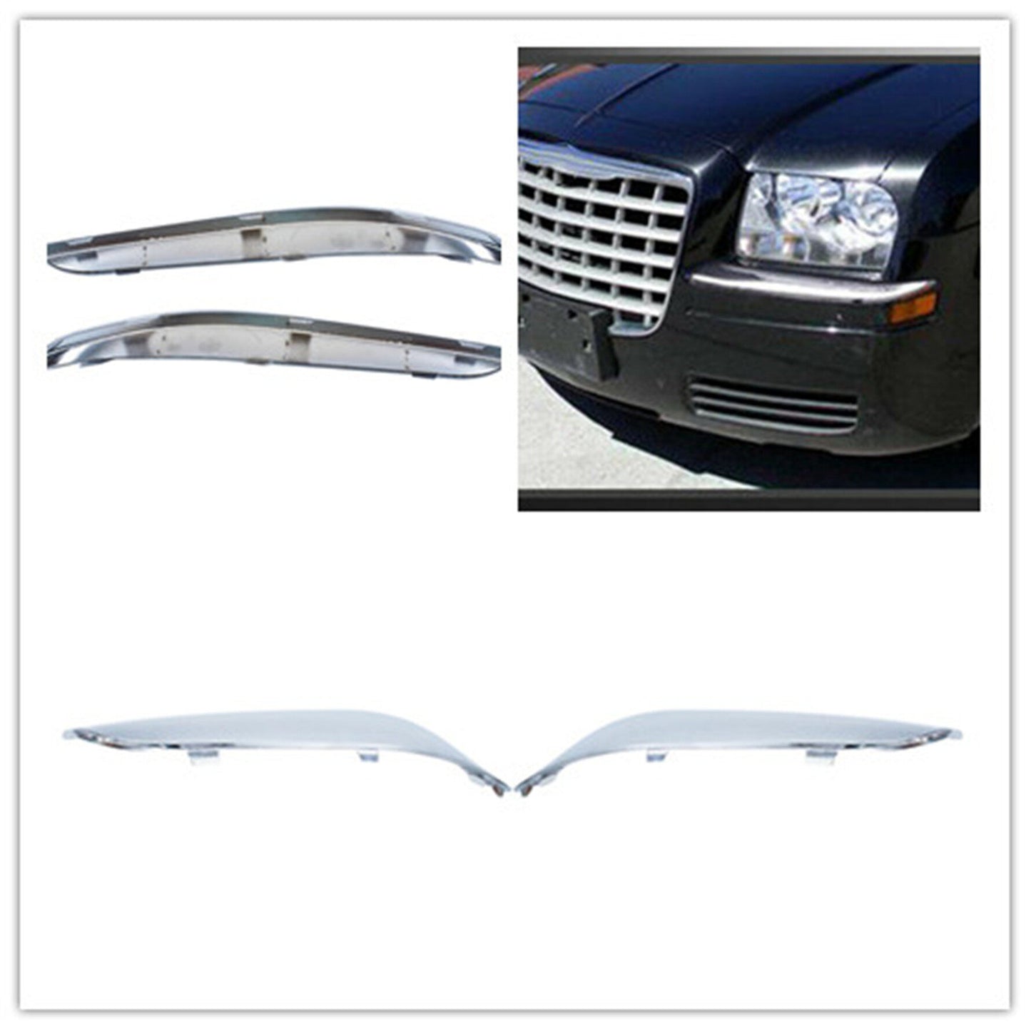 munirater Front Bumper Molding Chrome Trim Set L & R Replacement for 2011 2012 2013 2014 300