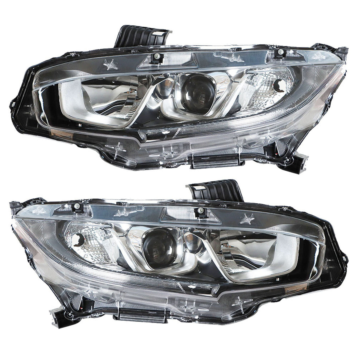munirater Halogen Headlight For 16-20 Honda Civic 1.5/2.0L Chrome Housing Clear Lens RH&LH