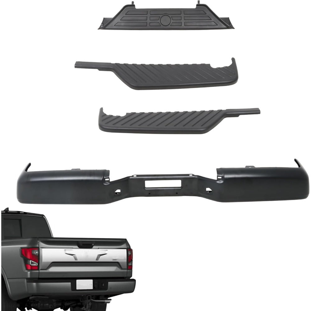 Black Rear Bumper Face Bar and 3 Step Pads for Nissan Titan XE 2007-2010 / S 2011-2015, 850309FM0B