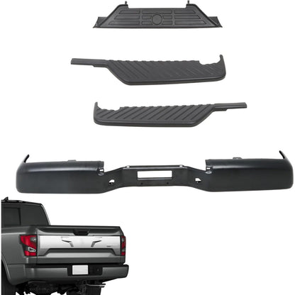 Black Rear Bumper Face Bar and 3 Step Pads for Nissan Titan XE 2007-2010 / S 2011-2015, 850309FM0B