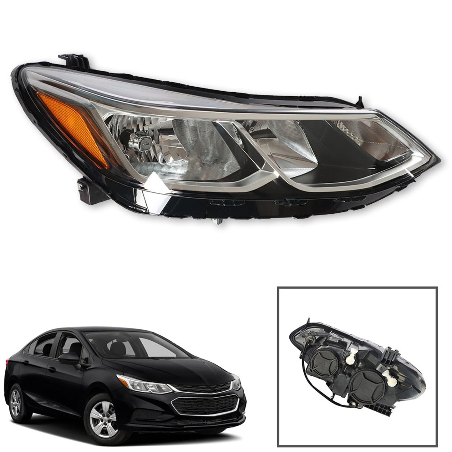 munirater Chrome Housing Halogen Headlight Assembly without LED D.R.L Replacement for 2016 2017 2018 2019 Cruze Model Passenger Side