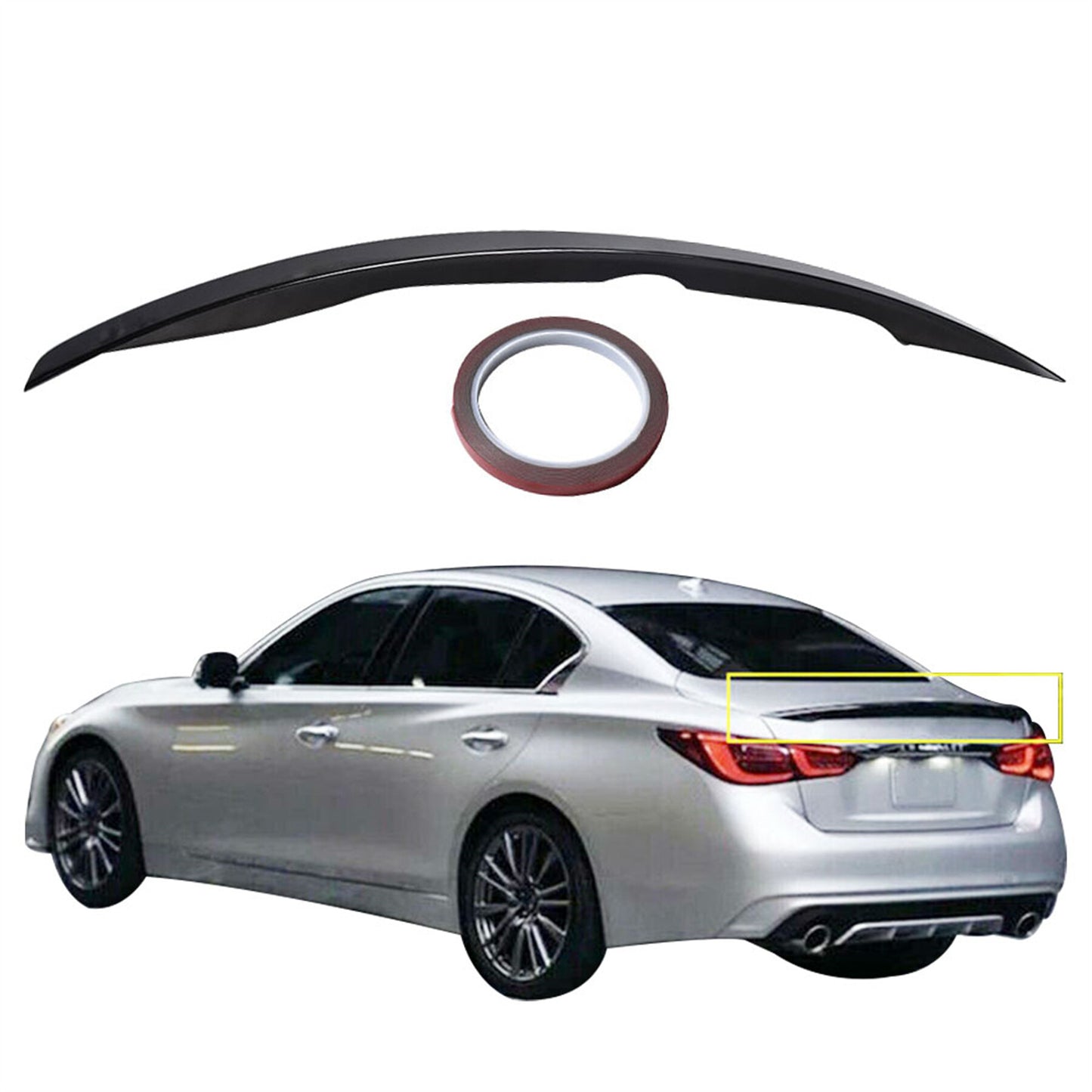 munirater Painted Glossy Black Trunk Lid Spoiler Wing Replacement for 2014-2021 Infiniti Q50 JDM VIP