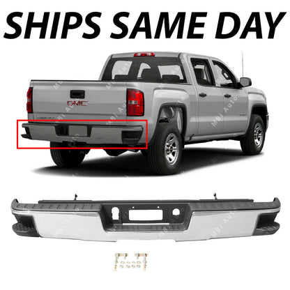 Rear Bumper Assembly Chrome without Park Assist Sensor Holes Replacement for 2014-2018 Silverado Sierra 1500