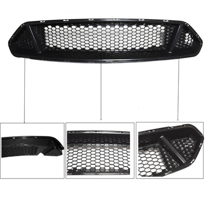 munirater Upper Lower Front Hood Bumper Grille Honeycomb Black Replacement for 2018-2021 Mustang