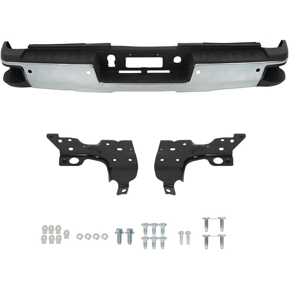 Chrome Rear Bumper for Chevrolet Silverado & GMC Sierra 2500 / 3500 2015-2019, SRW, with Sensor Holes